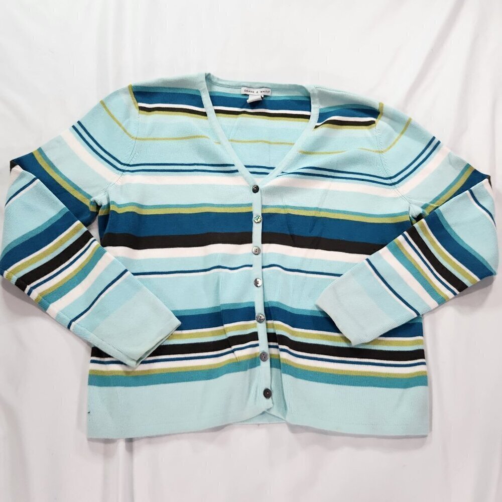 Vintage 90s Deane & White Cardigan Blue Stripes XL